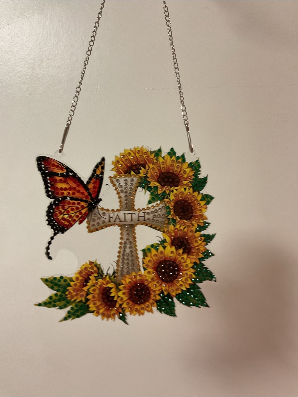 Sunflower Cross Hanging with Butterfly - FAITH Sealed - Picture 1 of 2